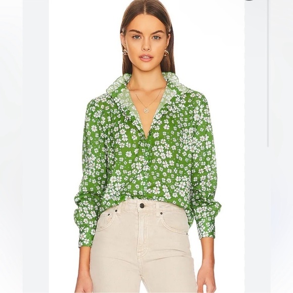 Rolla’s Revolve Kennedy Green Floral Shirt Blouse - Picture 1 of 5